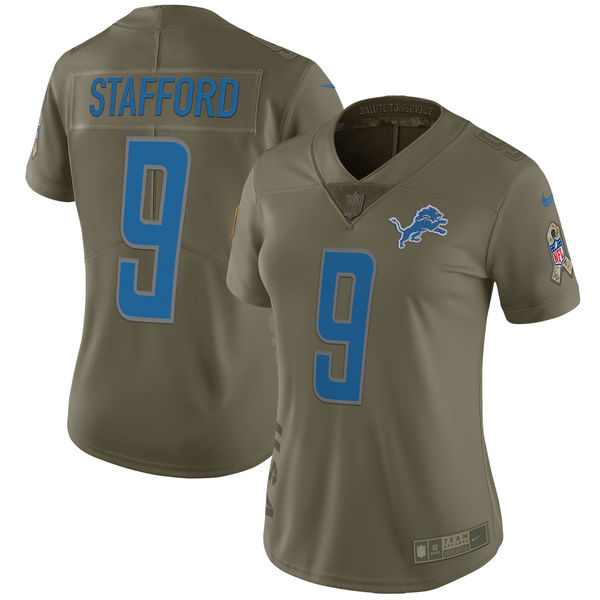 Women Detroit Lions #9 Stafford Nike Olive Salute To Service Limited NFL Jerseys->women nfl jersey->Women Jersey